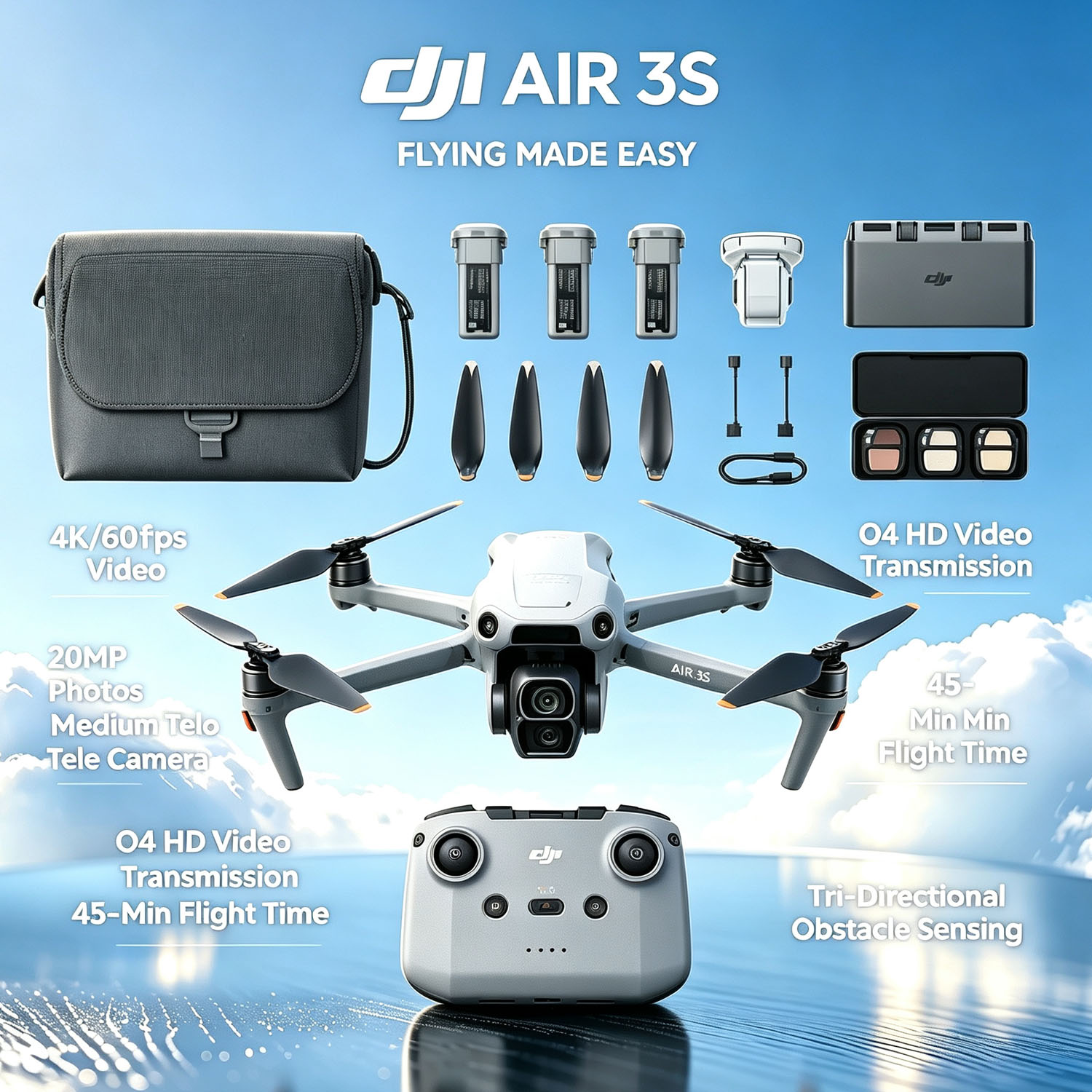 Open Box-DJI Air 3S Fly More C – Drone Rc N3 3 Batteries Bewertung und Preis